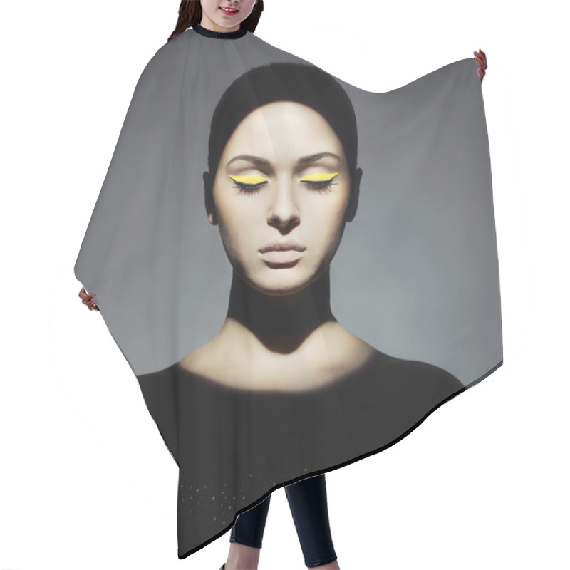 Personality  Young Lady With Art Makeup Hair Cutting Cape