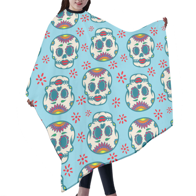 Personality  Seamless Pattern With Mexican Sugar Skulls. Design Element For Poster, Card, Flyer, Banner. Vector Illustration Hair Cutting Cape