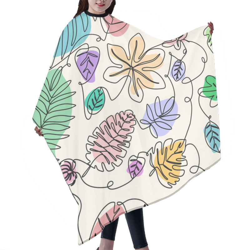 Personality  Seamless One Line Summer Pattern. Tropical Exotic Leaves In One Line. Fashionable Abstract Trend Vector Illustration Hair Cutting Cape