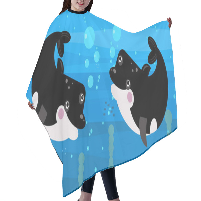 Personality  Happy Cartoon Underwater Scene With Swimming Coral Reef Fishes Illustration Hair Cutting Cape