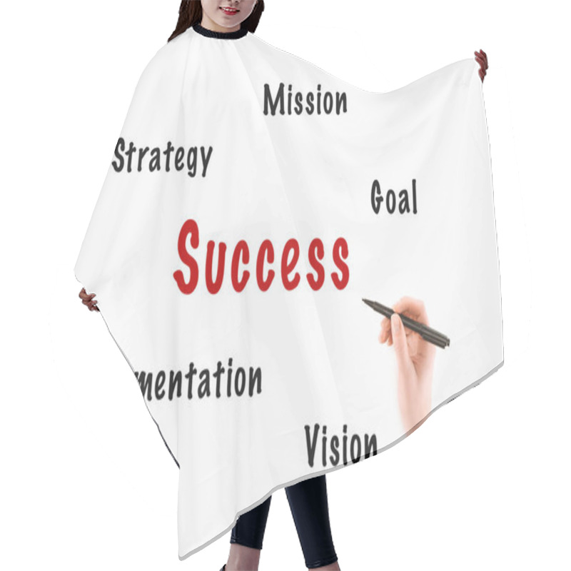 Personality  Cropped Image Of Woman Writing Success Inscriptions Isolated On White Hair Cutting Cape