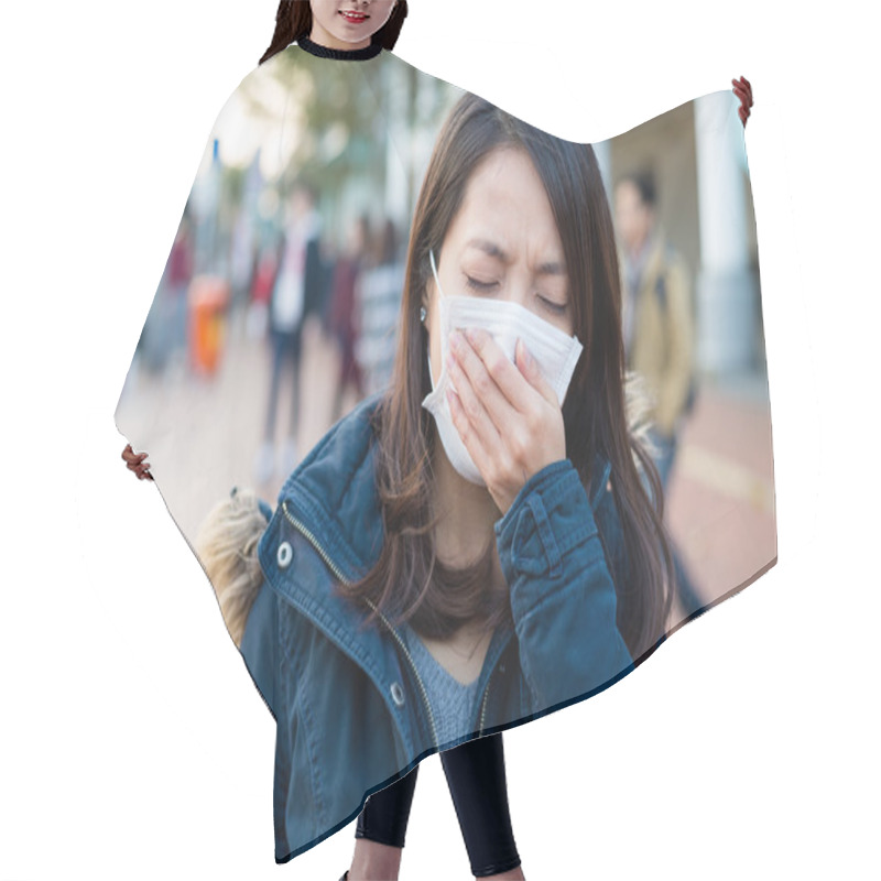 Personality  Woman Wearing Medical Face Mask Hair Cutting Cape