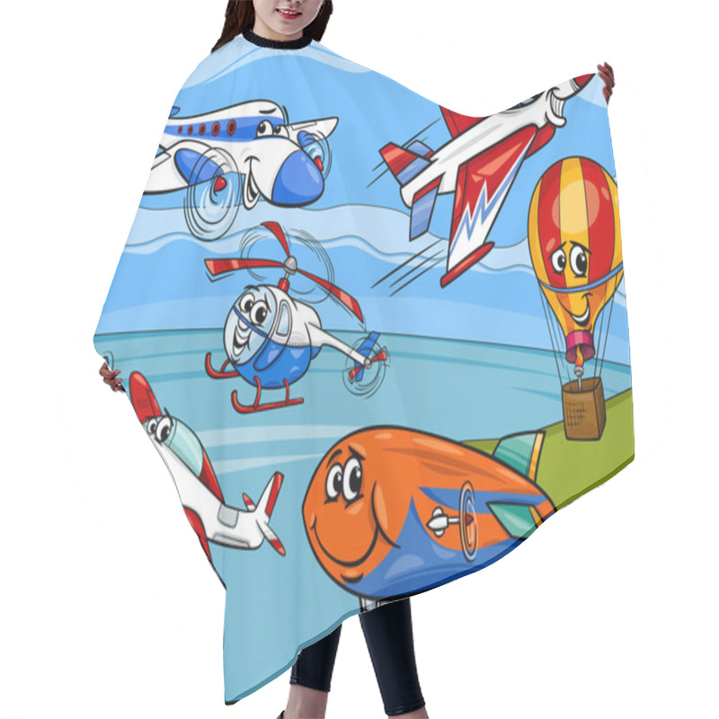 Personality  Planes Aircraft Group Cartoon Illustration Hair Cutting Cape