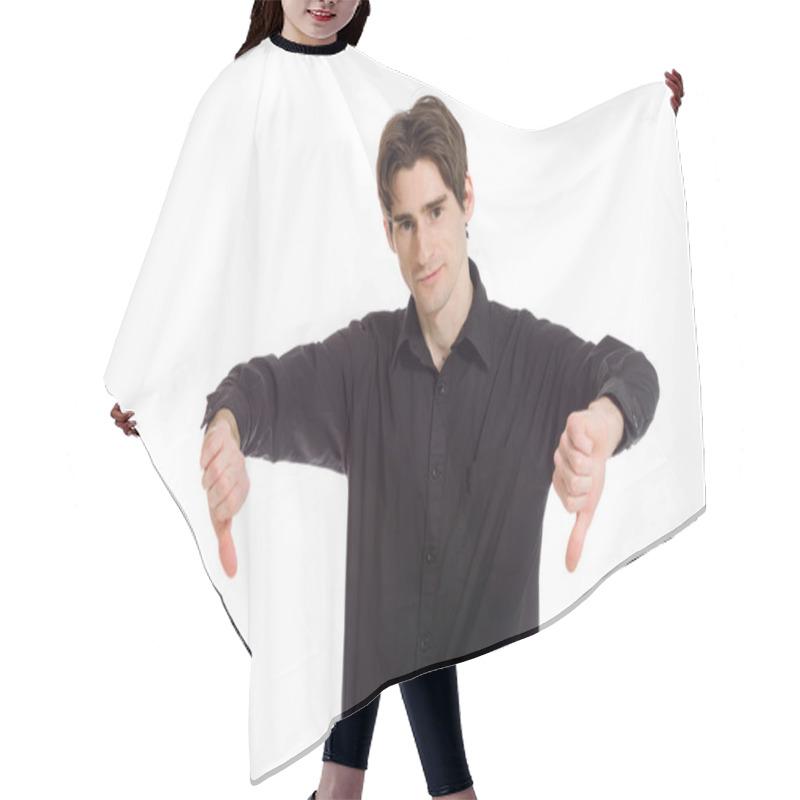 Personality  Model Negative Thumbs Down Hair Cutting Cape