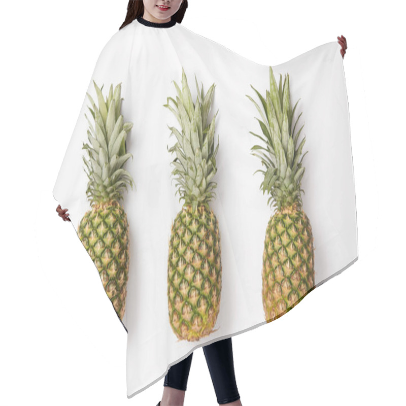 Personality  Top View Of Tasty Exotic Pineapples On White  Background Hair Cutting Cape