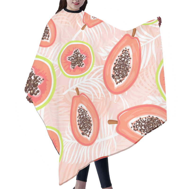 Personality  Seamless Exotic Pattern With Papaya Fruits And Tropical Leaves Background. Hair Cutting Cape