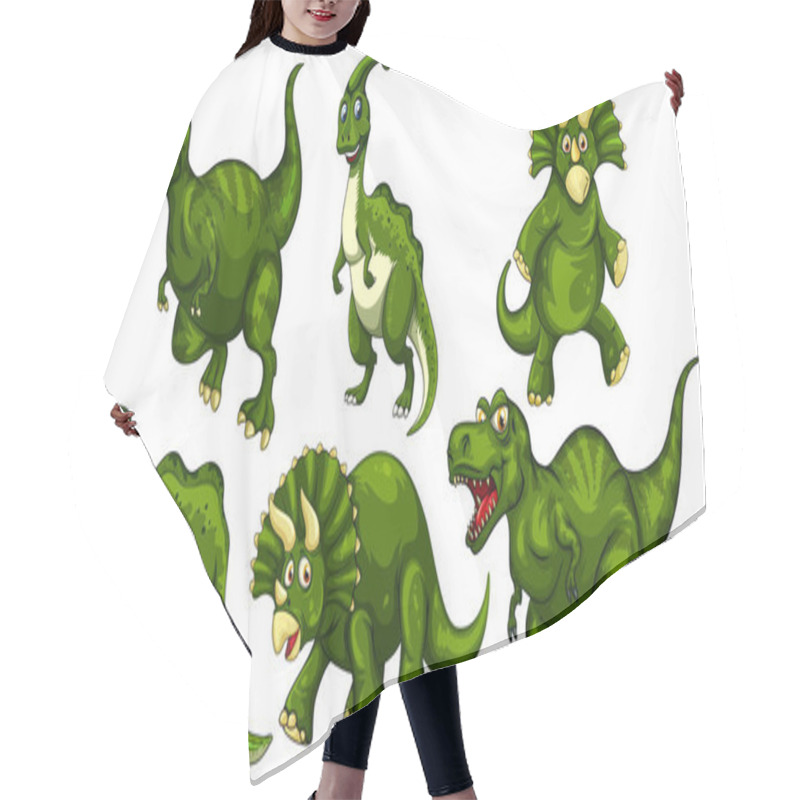 Personality  Set Of Green Dinosaur Cartoon Character Illustration Hair Cutting Cape