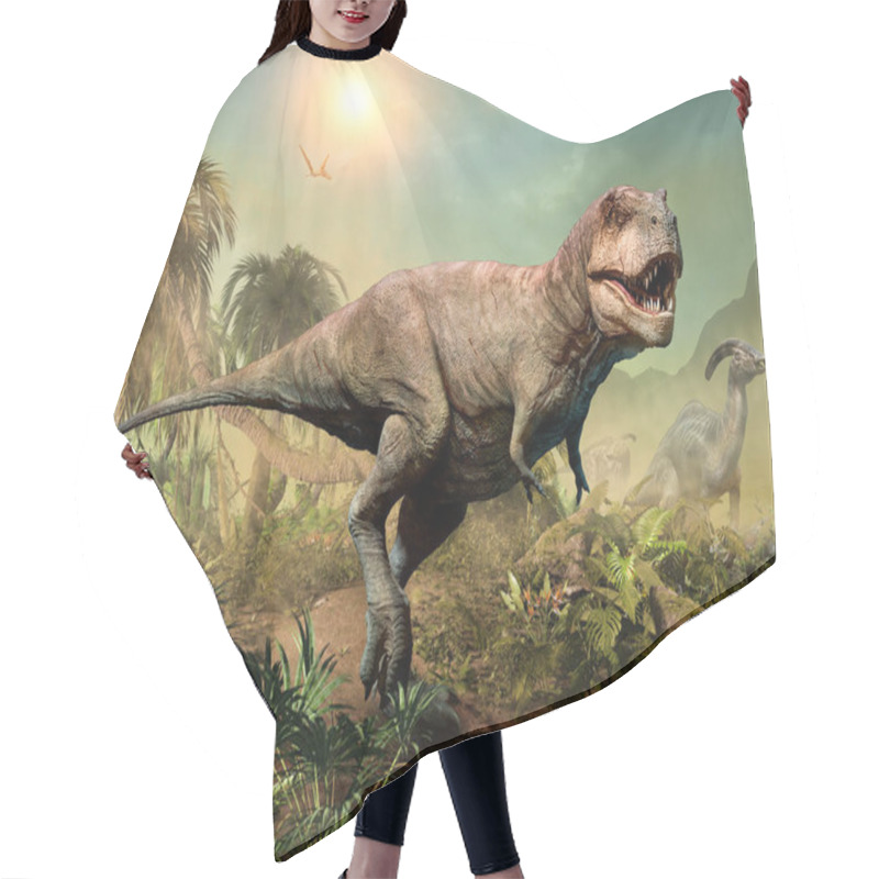 Personality  Tyrannosaurus Rex Scene 3D Illustration Hair Cutting Cape