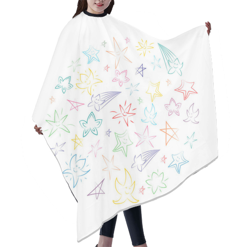 Personality  Colorful Hand Drawn Stars Arranged In A Circle. Children Drawings Of Doodle Stars. Sketch Style Hair Cutting Cape