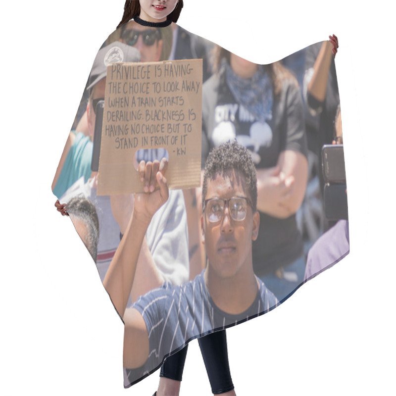 Personality  Man Holding Sign Hair Cutting Cape