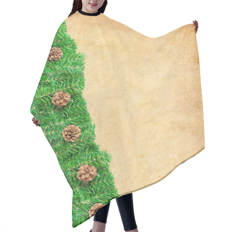 Personality  Christmas Green Framework With Pine Needles And Cones On Paper Hair Cutting Cape