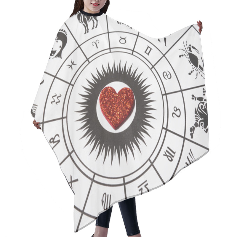 Personality  Zodiac Wheel With Red Heart Hair Cutting Cape