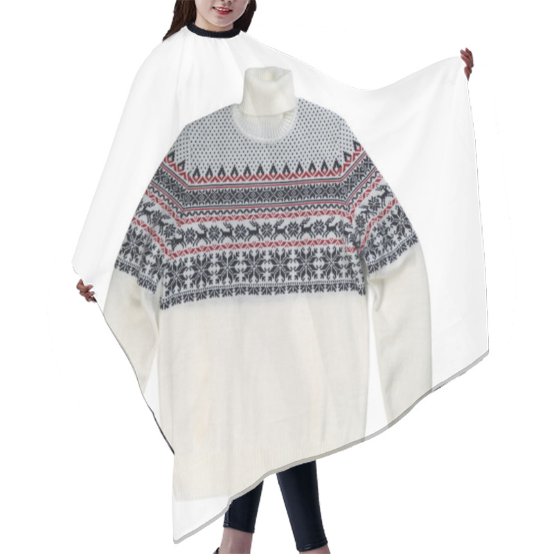 Personality  Light Knitted Sweater With A Pattern Deer. Hair Cutting Cape