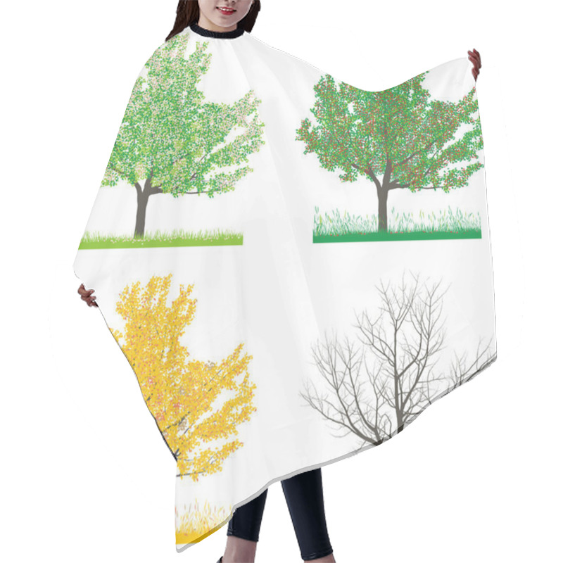 Personality  Tree In Four Sections Of The Four Seasons, Spring, Summer, Autumn And Winter Hair Cutting Cape