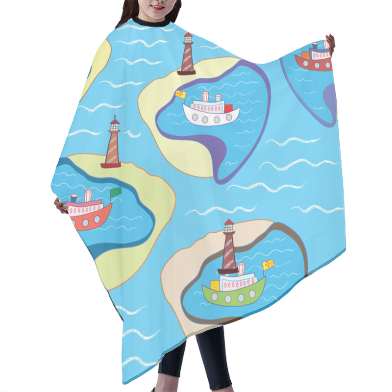 Personality  Cartoon Ship Funny Seamless Pattern Hair Cutting Cape