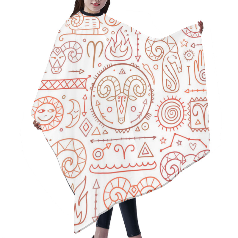 Personality  Aries Zodiac Sign. Element Of Fire. Seamless Pattern For Your Design Hair Cutting Cape