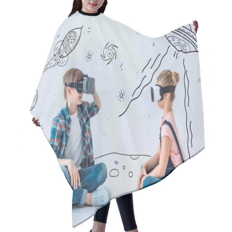 Personality  Children Using Virtual Reality Headsets Hair Cutting Cape