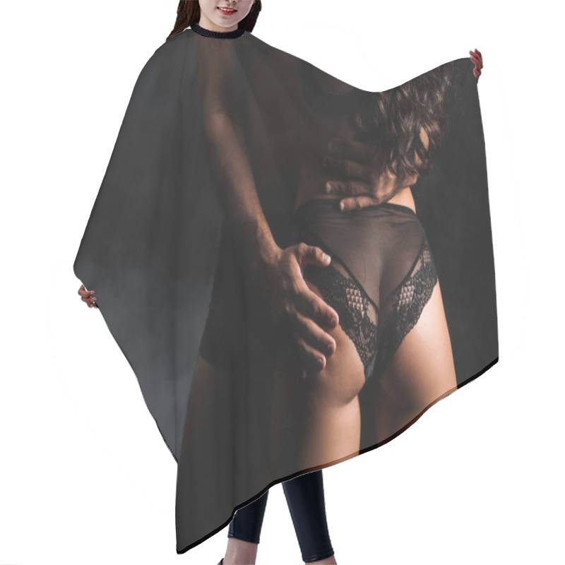 Personality  Cropped View Of Muscular Man Touching Buttocks Of Woman Isolated On Black  Hair Cutting Cape