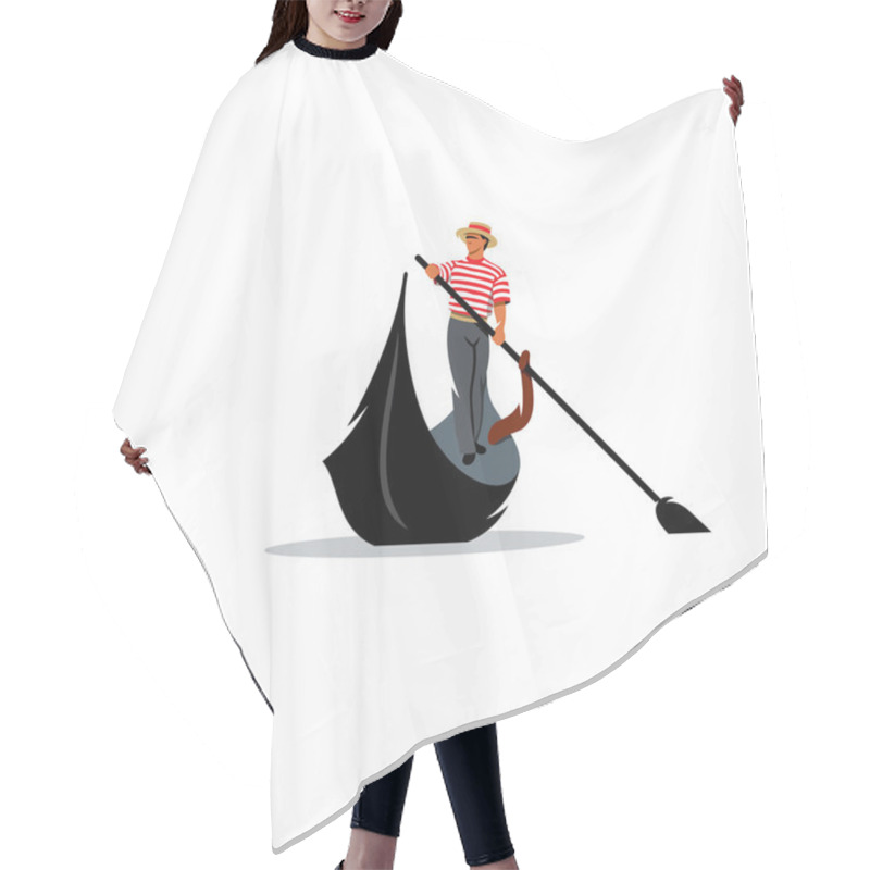 Personality  Venice Gondola, Gondolier Rowing Oar Sign. Vector Illustration. Hair Cutting Cape