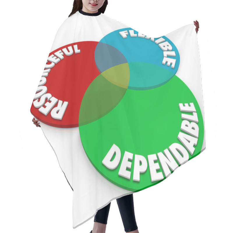 Personality  Dependable, Resourceful And Flexible Words On A 3d Venn Diagram Hair Cutting Cape