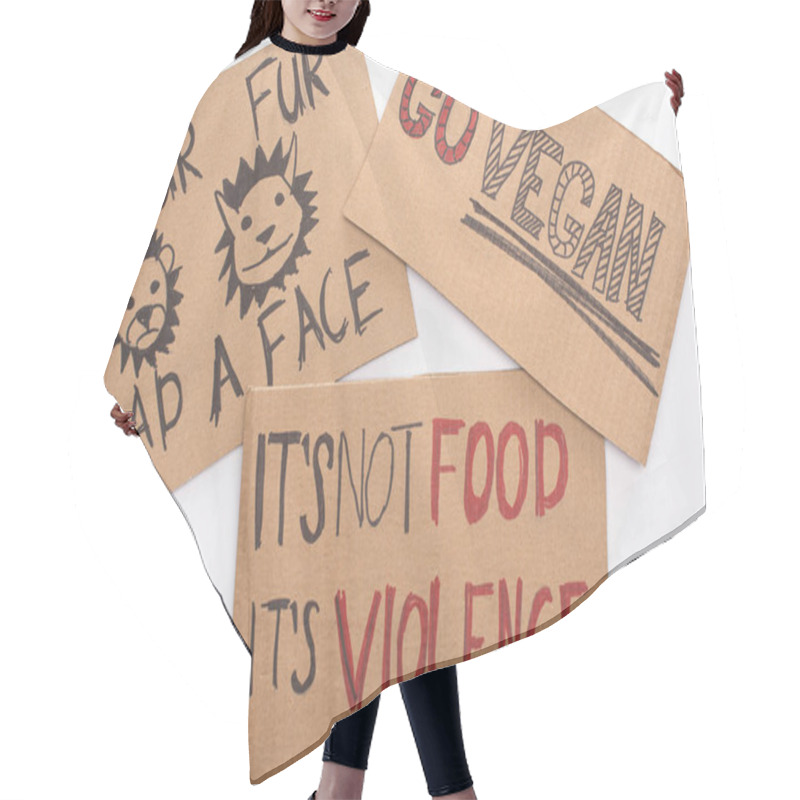 Personality  Cardboard Signs With Go Vegan, Your Fur Had A Face And Its Not Food Its Violence Inscriptions On White Background Hair Cutting Cape