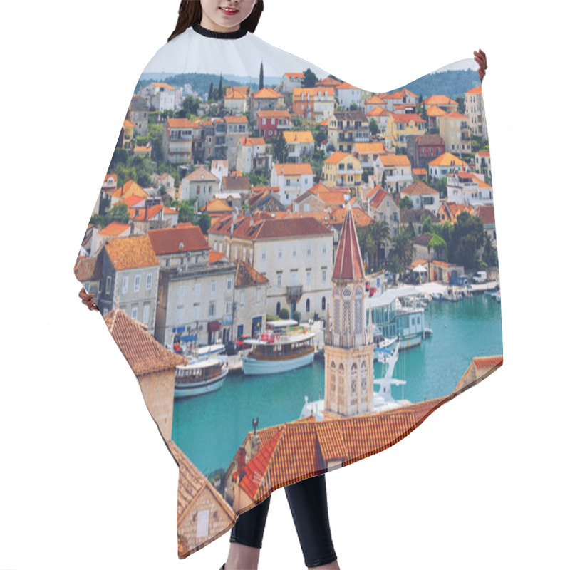 Personality  View At Town Trogir, Old Touristic Place In Croatia Europe. Trogir Town Coastal View. Magnificent Trogir, Croatia. Sunny Old Venetian Town, Dalmatian Coast In Croatia. Hair Cutting Cape