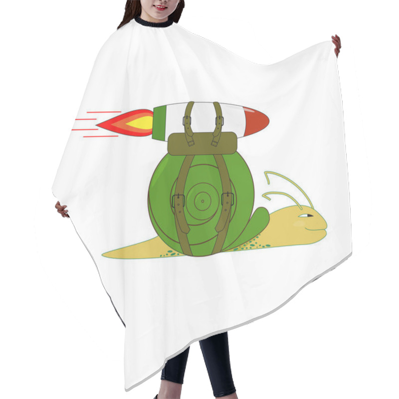 Personality  Flying Snail With A Backpack And A Rocket. Funny Cartoon Character With A Rocket. Vector Illustration On A White Background. Hair Cutting Cape