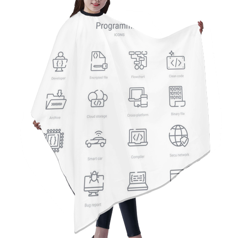 Personality  Set Of 16 Programming Concept Vector Line Icons Such As Seo, Cod Hair Cutting Cape