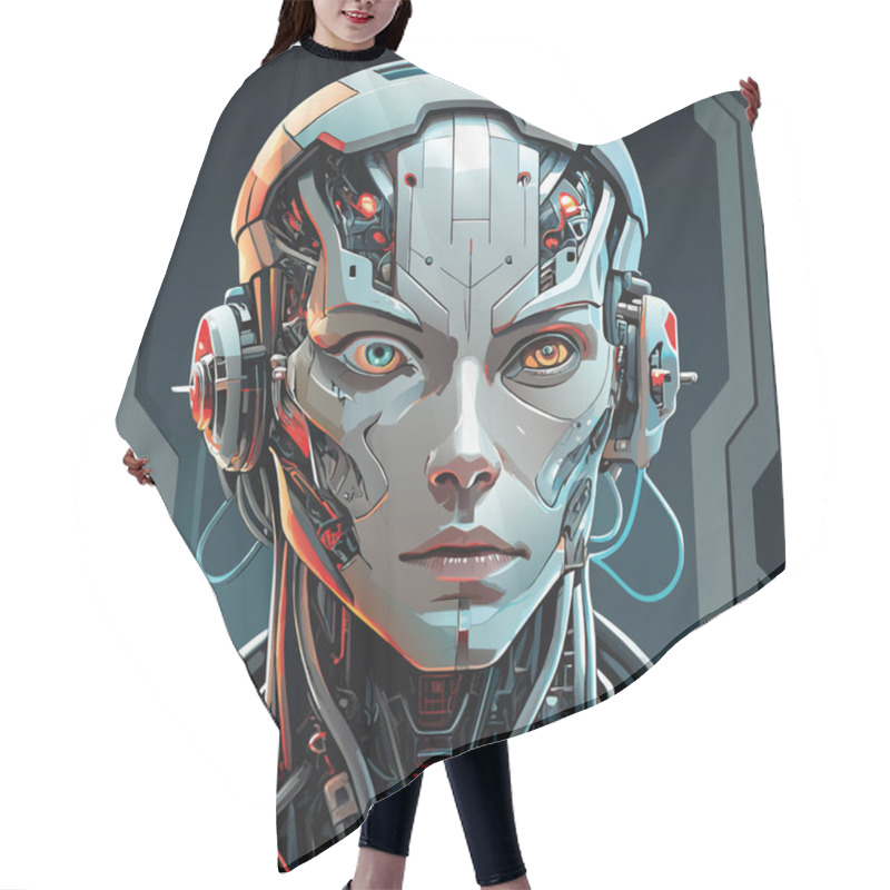 Personality  Highly Detailed Illustration Of An Android With Glowing Circuits On A Starry Background- Hair Cutting Cape