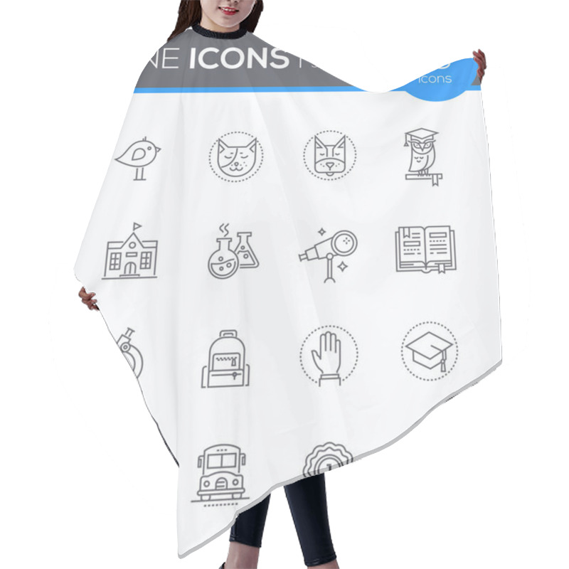 Personality  School Concepts - Modern Line Design Style Icons Set Hair Cutting Cape