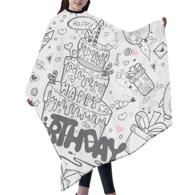 Personality  Seamless Texture Of The Birthday With A Cake, Balloons, Rockets, Cartoon Characters Hair Cutting Cape