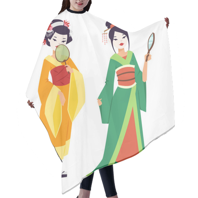 Personality  Vector Japanese Geisha Girl Hair Cutting Cape