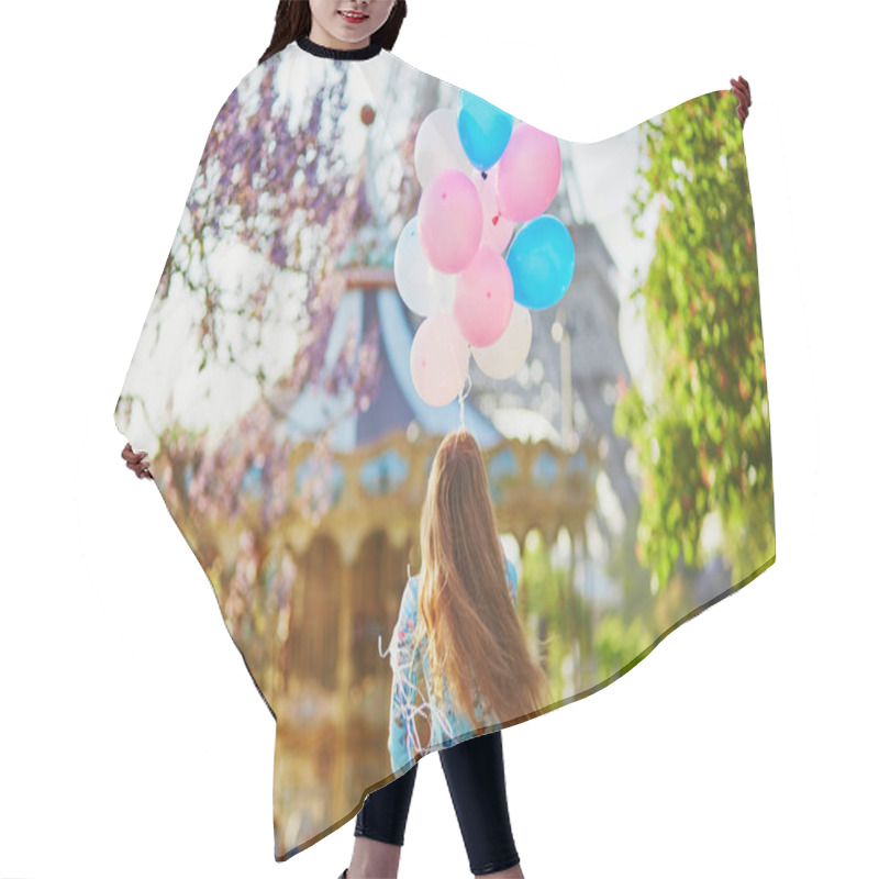 Personality  Girl With Bunch Of Balloons In Front Of The Eiffel Tower In Paris Hair Cutting Cape