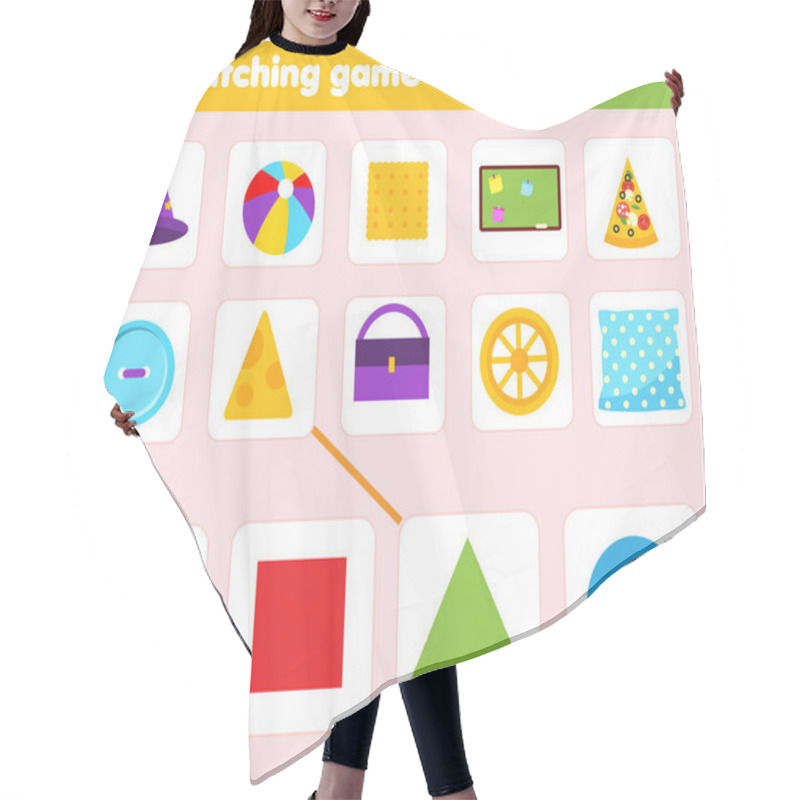 Personality  Matching Children Educational Game. Match Real Objects With Geometric Shapes. Learning Forms Activity For Kids And Toddlers. Hair Cutting Cape