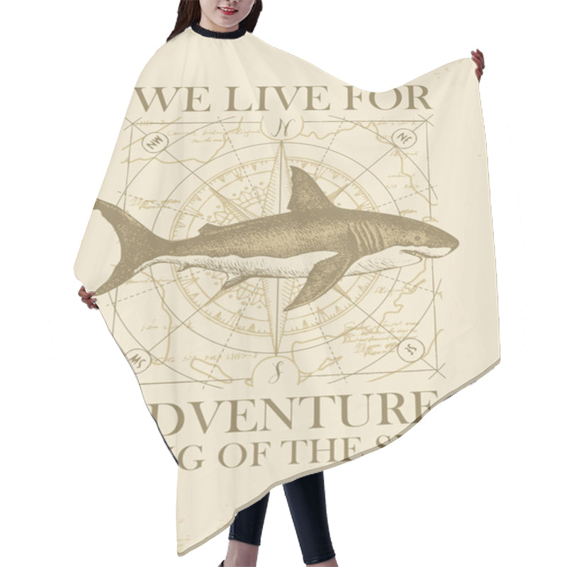 Personality  Retro Travel Banner With Shark And Old Map Hair Cutting Cape