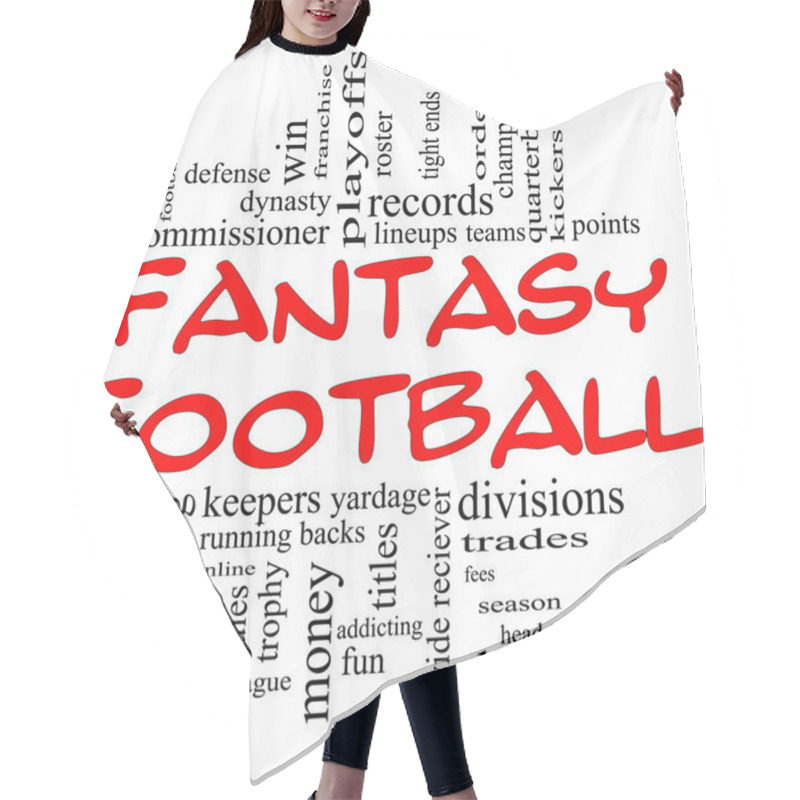 Personality  Fantasy Football Word Cloud Concept In Red & Black Hair Cutting Cape