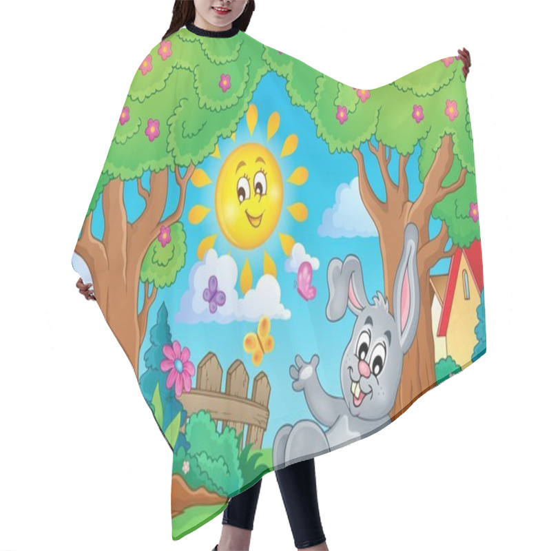 Personality  Spring Theme With Cute Bunny Hair Cutting Cape