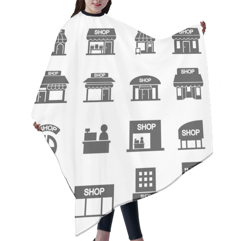 Personality  Shop Building Icon Set Hair Cutting Cape