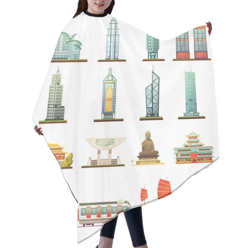 Personality  Hong Kong Landmarks Transportation Icons Set    Hair Cutting Cape