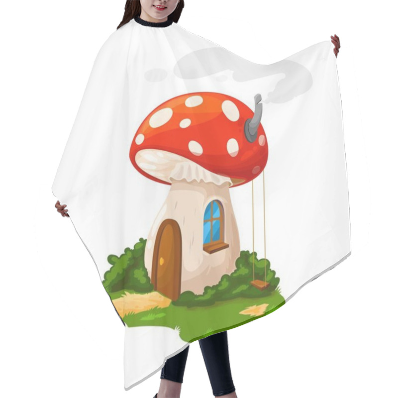 Personality  Fairy Mushroom House Or Gnome Dwelling And Dwarf Home, Vector Cartoon. Dwarf Gnome Or Elf Fairy Tale Mushroom House From Amanita, Hut With Wooden Door, Chimney And Swings At Garden Yard Hair Cutting Cape