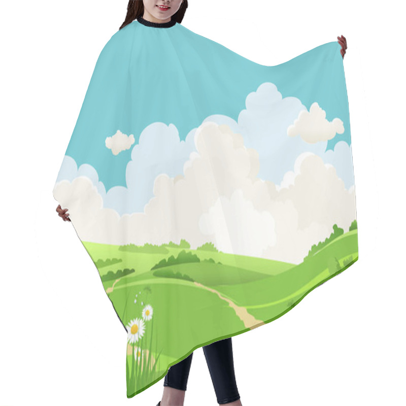 Personality  Summer Landscape For Design Banner, Green Grass And Blue Sky   Hair Cutting Cape