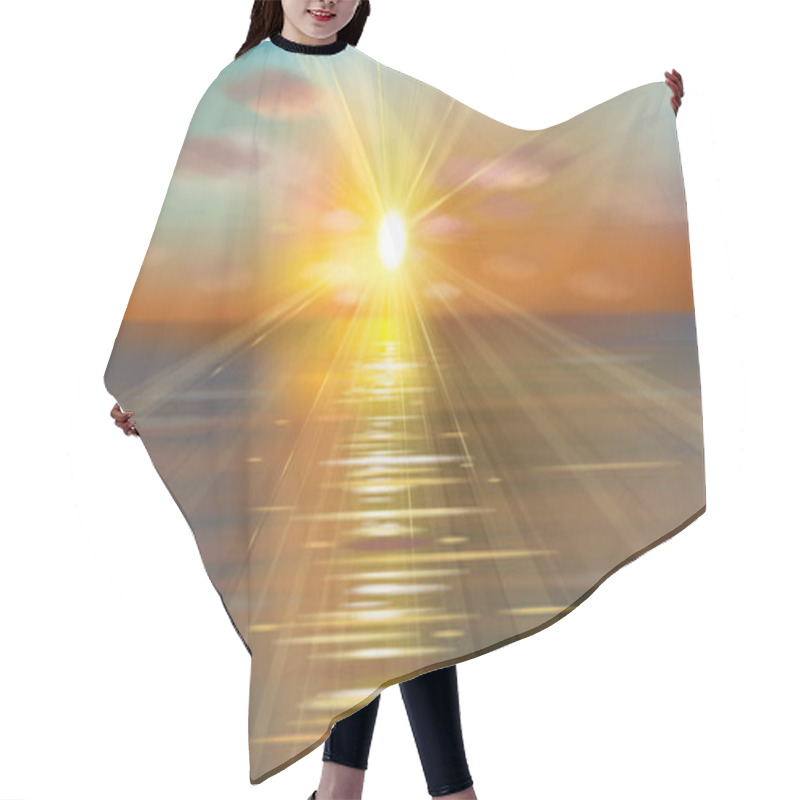 Personality  Beautiful Seascape With Sunset Hair Cutting Cape