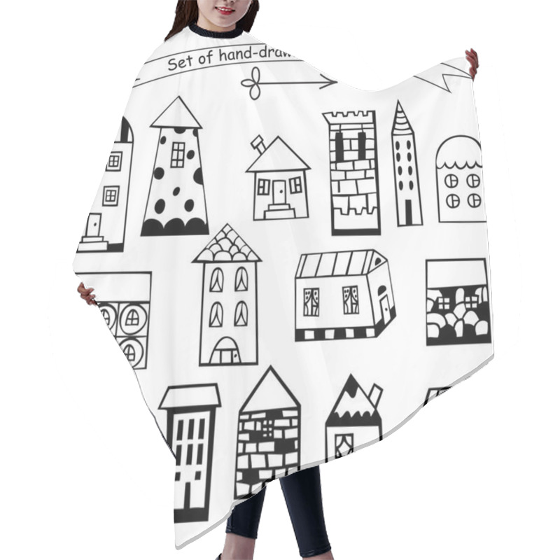 Personality  Set Of Hand Drawn Houses Hair Cutting Cape