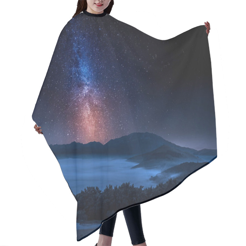 Personality  Milky Way And Foggy Valley In Castelluccio, Italy, Umbria Hair Cutting Cape