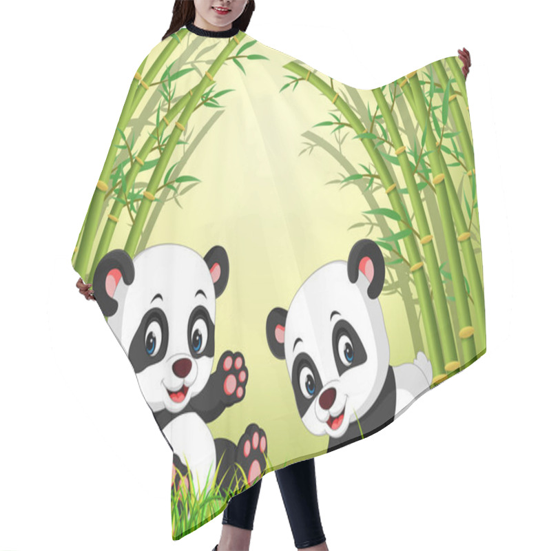 Personality  Two Cute Panda In A Bamboo Forest Hair Cutting Cape