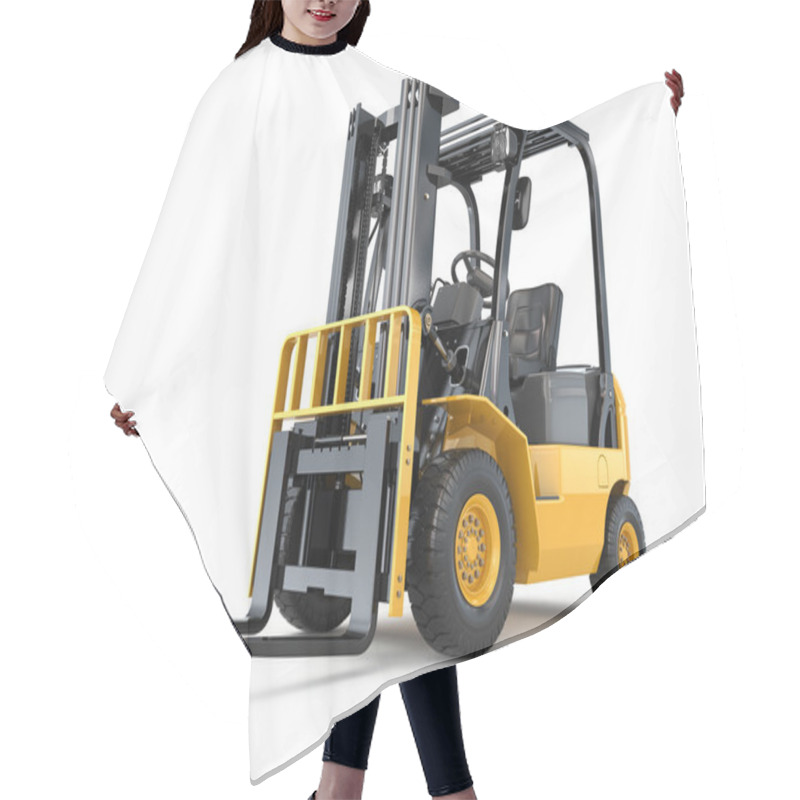 Personality  Forklift Truck On White Isolated Background. Hair Cutting Cape