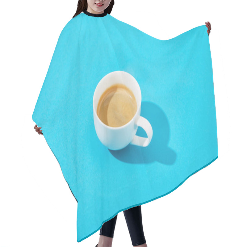 Personality  White Cup Of Fresh Coffee On Blue Background Hair Cutting Cape