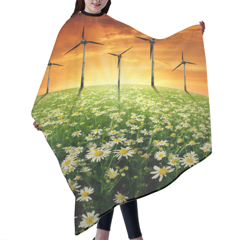 Personality  Blooming Meadow With Wind Turbinens Hair Cutting Cape