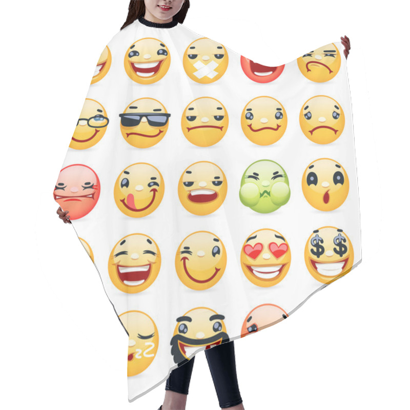 Personality  Cartoon Facial Expression Smile Icons Set Hair Cutting Cape