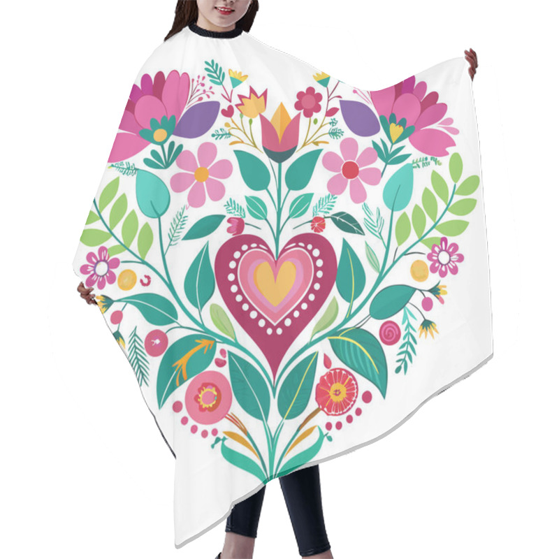 Personality  Vibrant Heart Illustration Made Of Flowers And Leaves Hair Cutting Cape